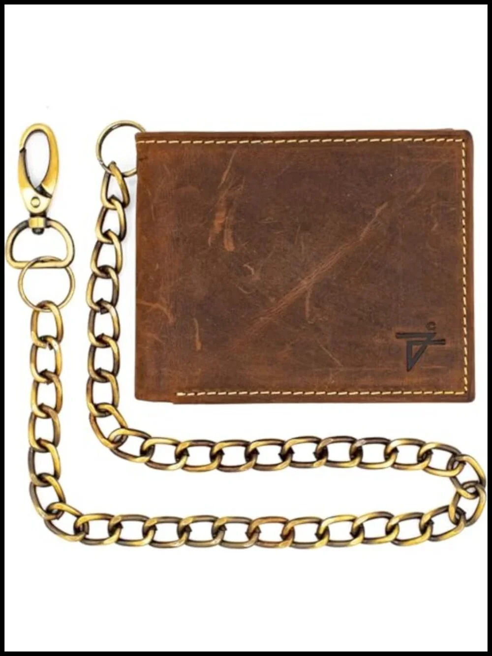 Genuine Leather Bifold RFID Wallet with ID Window & Chain